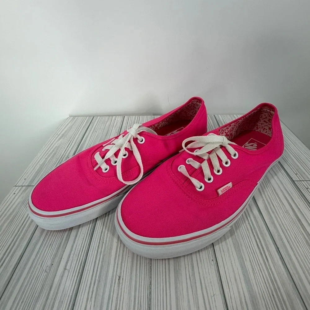 Vans Authentic Neon Pink Canvas Low Top Skate Shoes Mens Size 10